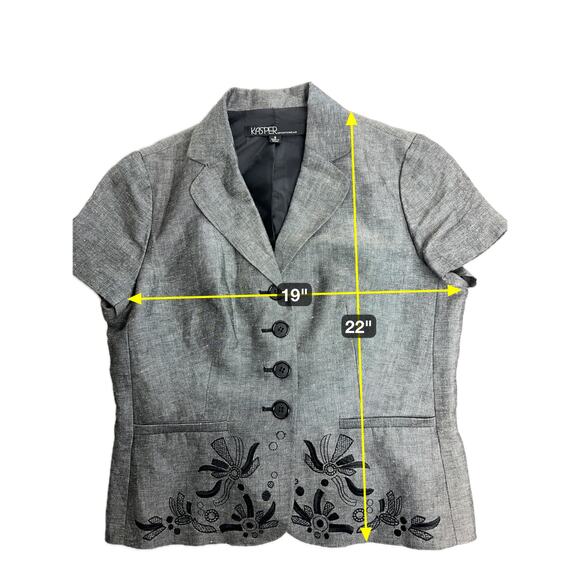 Vintage Kasper Gray Short Sleeve Blazer Suit Jacket Womens Size 8 Embroidered - Picture 10 of 10